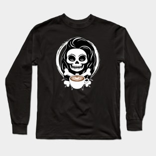 Barista Skull and Coffee Cup White Logo Long Sleeve T-Shirt